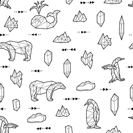 Pattern with whales, penguins, polar bears and arrows.のイラスト素材