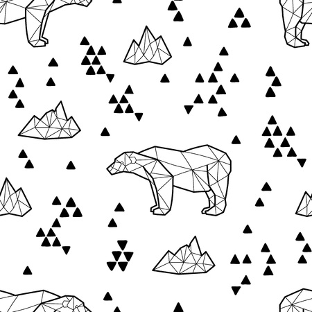 Seamless black and white kids tribal vector pattern with polar bears and triangles.の写真素材