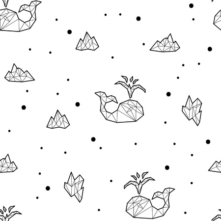 Seamless black and white kids tribal vector pattern with whales and ice floes.のイラスト素材