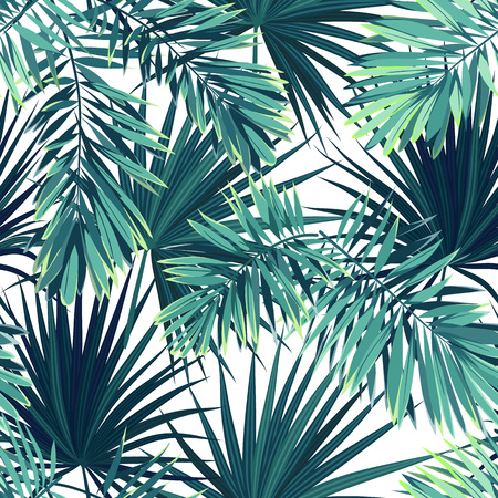 Tropical background with jungle plants. Seamless vector tropical pattern with green phoenix palm leaves.のイラスト素材