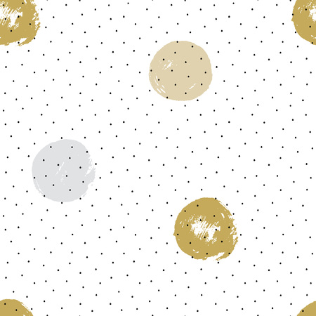 Ink and brush hand drawn seamless doodle design with polka dot and circles.のイラスト素材