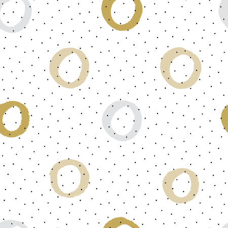 Seamless background with mustard color circles and ink texture.のイラスト素材