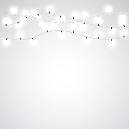 White garland style Christmas lights on the gray background. Vector design element.のイラスト素材
