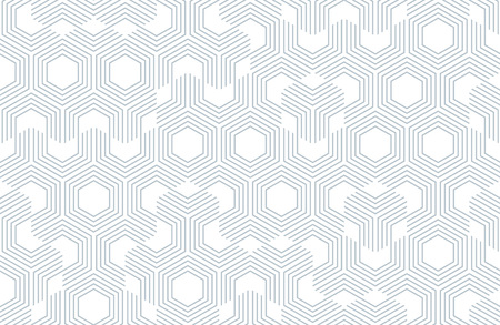 Seamless geometric pattern with hexagons and lines. Irregular structure for fabric print. Monochrome abstract background.のイラスト素材