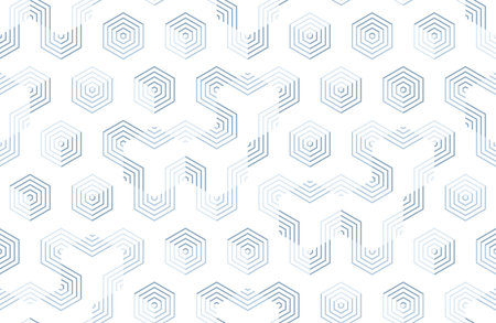 Seamless geometric pattern with hexagons and lines. Irregular structure for fabric print. Monochrome...
