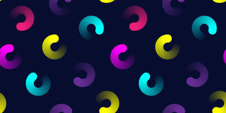 Colorful abstract geometric pattern with 3D gradient circles. Dark retro futuristic background....