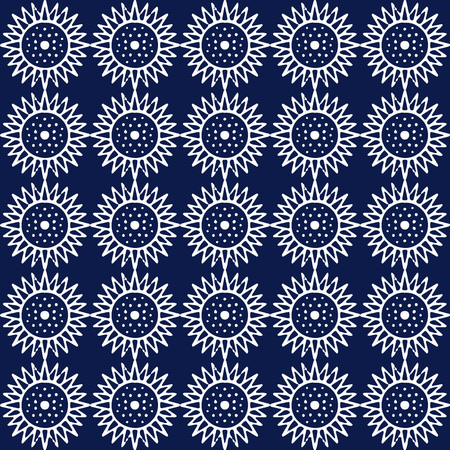 Indigo blue hand drawn vector seamless pattern. Porcelain - style surface design for fabric, wrapping paper or backdrop.のイラスト素材