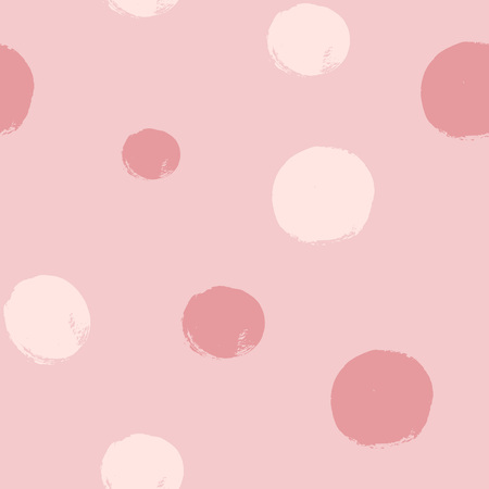 Hand drawn seamles pattern with textured circles. Uneven pastel pink polka dot design, Vector illustration.のイラスト素材