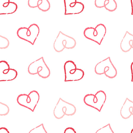 Hand drawn seamless pink heart pattern. Valentines day vector background.のイラスト素材
