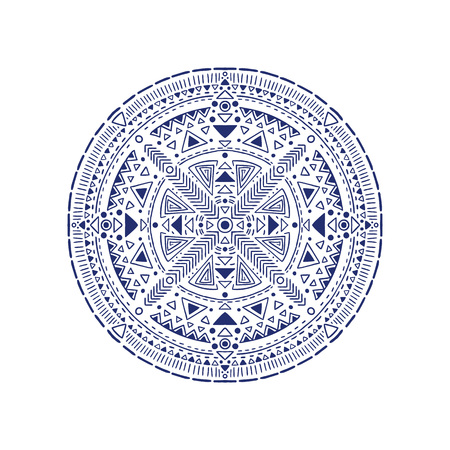 Hand drawn round aztec pattern. Tribal vector illustration.のイラスト素材