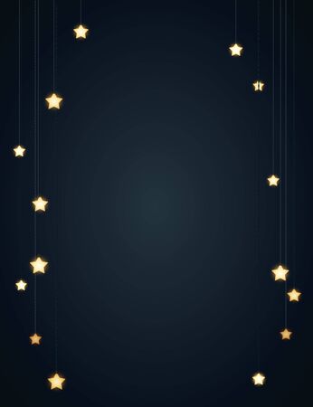 Christmas background design with glowing stars. Dark backdrop with space for text. Vector vertical flyer or banner template.のイラスト素材