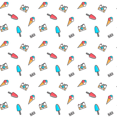 Vector line art summer seamless beach pattern. Seamless fabric or wrapping paper design.