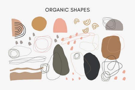 Set of vector hand drawn abstract organic shapes and irregular lines in neutral tones.のイラスト素材