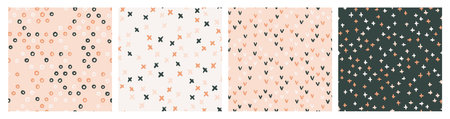 Set of hand drawn textured seamless patterns. Simple textures for background. Vector illustration.