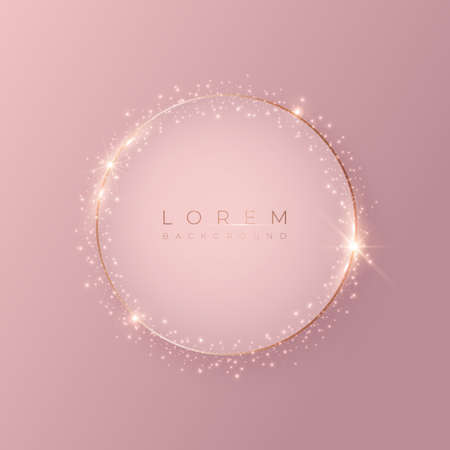 Pale pink round 3d background shape with gold frame and shiny glitter.のイラスト素材