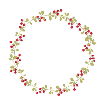 Christmas wreath made of branches, leaves and red berries.のイラスト素材