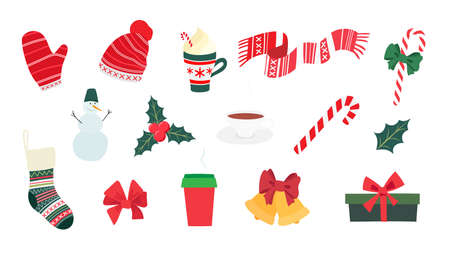 Winter Christmas elements set, flat vector illustrationのイラスト素材