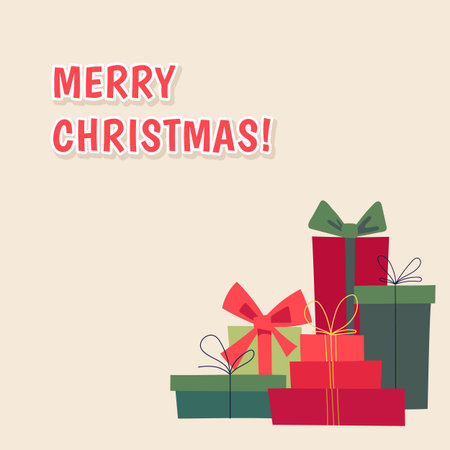 Retro vector Christmas background with bunch of gift boxes.のイラスト素材