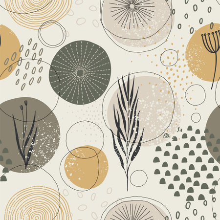 Floral organic seamless pattern with fancy decorative circles.のイラスト素材