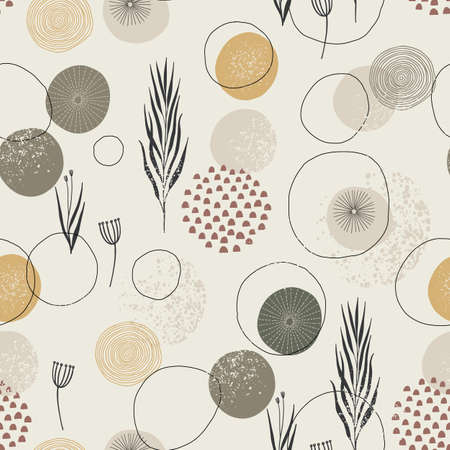 Floral organic seamless pattern with fancy decorative circles.のイラスト素材