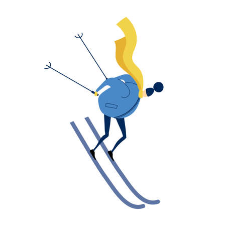 A man in a long scarf skiing in winterのイラスト素材