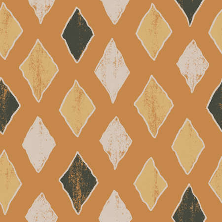 Hand drawn seamless textured pattern with rhombus and diamonds for backgrounds, fabrics and wrapping paper, vector illustrationのイラスト素材