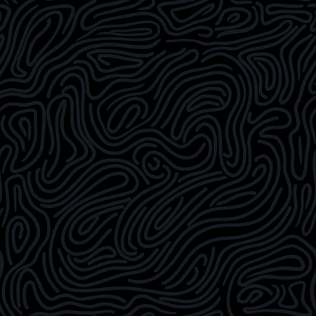 Dark seamless background with abstract fingerprint texture. Geometric wavy linear surface design.