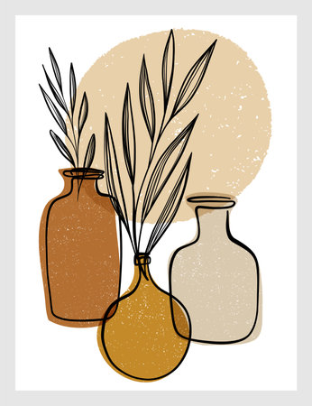 Mid century modern art print. Gallery wall printable art. Boho style interior decor.のイラスト素材