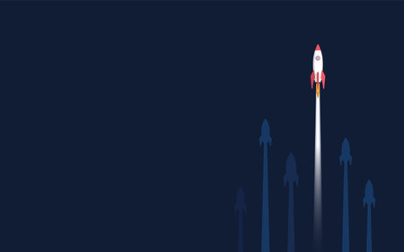 Rocket launch flat design. Business startup concept, vector illustration.のイラスト素材