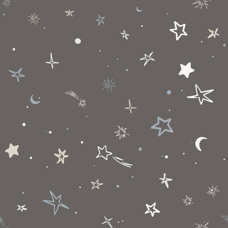 Vector space seamless pattern with planets, comets, constellations and stars. Night sky hand drawn doodle astronomical vector backgroundのイラスト素材