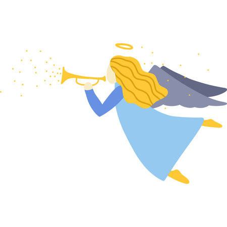 A flying angel blowing a trumpet. Traditional Christmas symbol, vector illustration.のイラスト素材