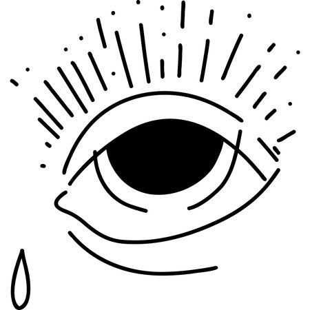An Artistic Illustration of an Eye with Rays and a Teardrop, showing Emotion and Creativityのイラスト素材