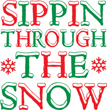 Green Christmas lettering with snowflakes isolated on a white backgroundのイラスト素材