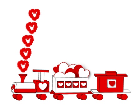 A border illustration of a wooden toy train decorated for Valentine Dayの写真素材