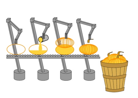 Robots assembling graphic pumpkinsの写真素材