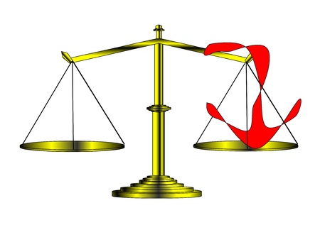 Red anchor design on an old fashioned gold scale の写真素材