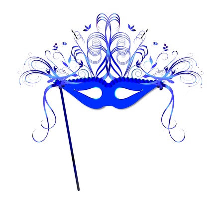A highly decorated mask in tones of blueの写真素材