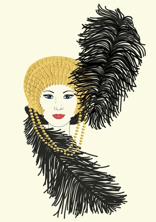 An illustration of a woman wearing a Mardi Gras hatの写真素材