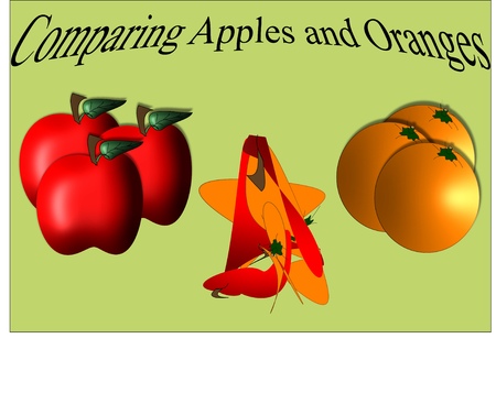 A poster illustration depicting the unpleasant results of comparing apples and orangesの写真素材