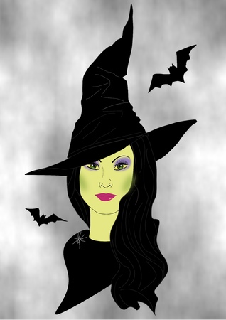 A drawing of a beautiful woman dressed as a witch for Halloweenの写真素材
