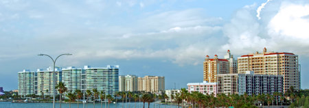 A photo of the skyline of Sarasota, Florida as seen from the Ringling Causewayの写真素材