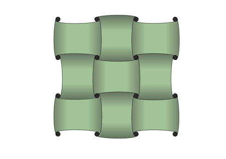 A graphic illustration of green strips molded into a weave pattern