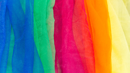 Close-up colorful scarves in vertical line.の写真素材