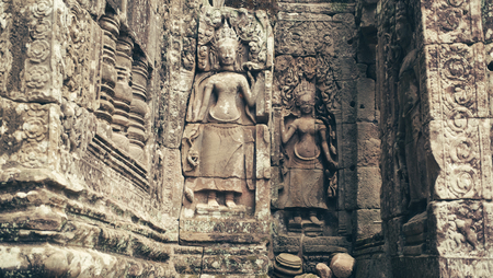 Relief of Apsara Angel at Angkor Wat, Siem Reap, Cambodia.の写真素材