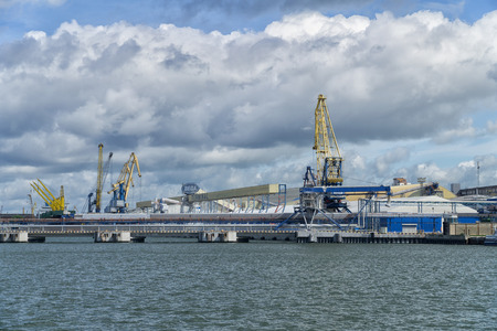 KLAIPEDA, LITHUANIA, JULY 10, 2016: view of the bulk terminal in sea port, Klaipeda, Lithuania.のeditorial素材