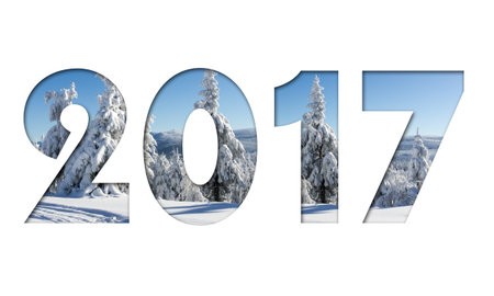 2017 number from winter mountains photo on white background for calendar, flyer, poster, postcard...