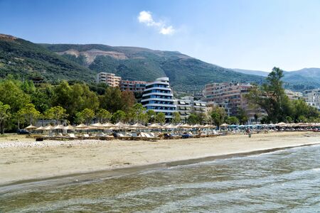 Ionian sea nad city beach in Vlora city in Albania, Europe.の写真素材
