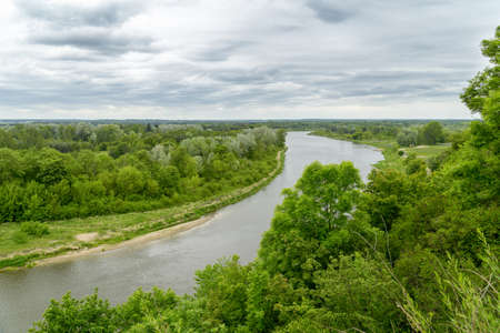 View over Bug River from castle hill in Drohiczyn, Poland, Europeのeditorial素材