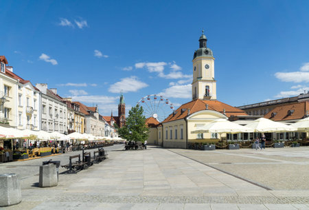 BIALYSTOK, POLAND - June 02, 2021: Rynek Kosciuszki, Kosciuszko Main Square with historic Town Hall.のeditorial素材