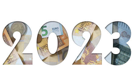 Year 2023 with the texture of Euros, European money, Business conceptの写真素材